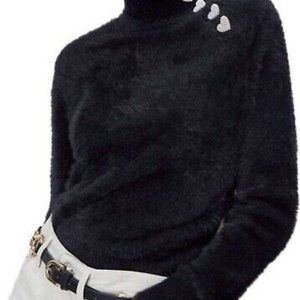 Zara Black/white fur gold Pearl Heart sweater S/XS